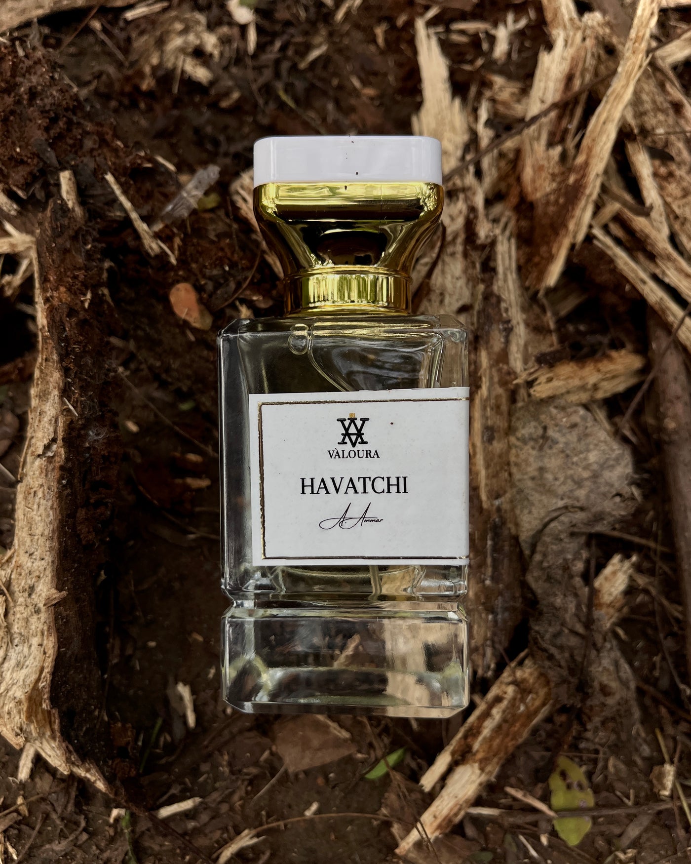 Valoura Havatchi perfume bottle on a wood background